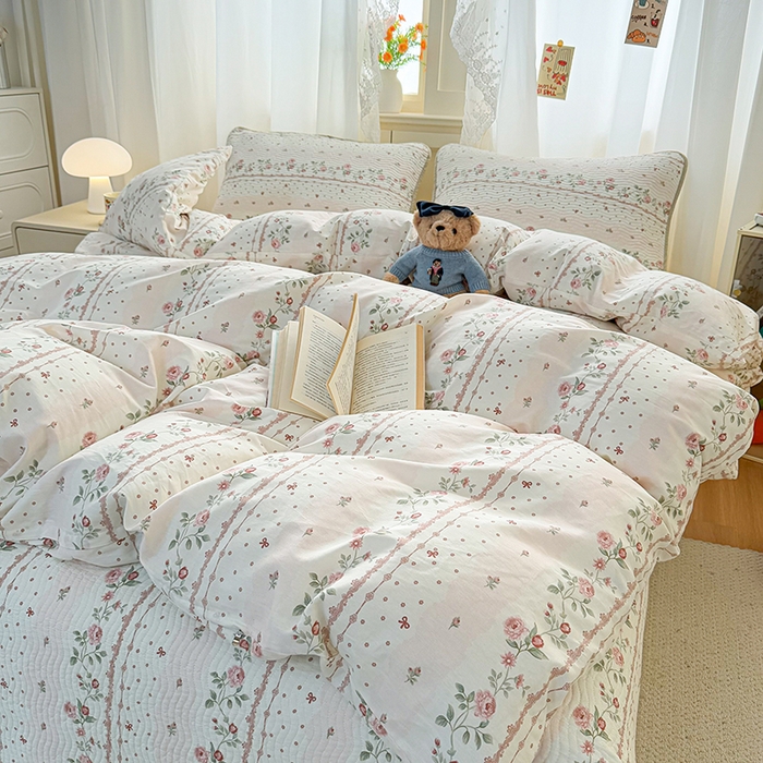 淑女公社家纺 2026春夏新款高温砂洗床盖款纯棉四件套床盖被套单品单件 花蔓