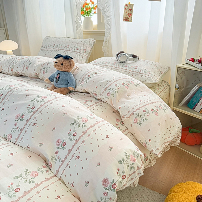 91家纺网 家纺一手货源 找家纺 淑女公社家纺 2026春夏新款高温砂洗床盖款纯棉四件套床盖被套单品单件 花蔓