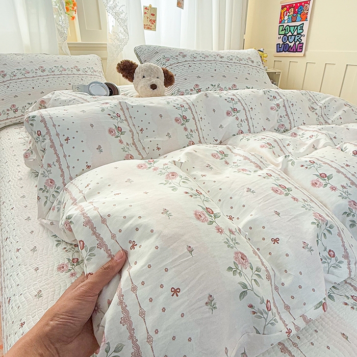 91家纺网 家纺一手货源 找家纺 淑女公社家纺 2026春夏新款高温砂洗床盖款纯棉四件套床盖被套单品单件 花蔓