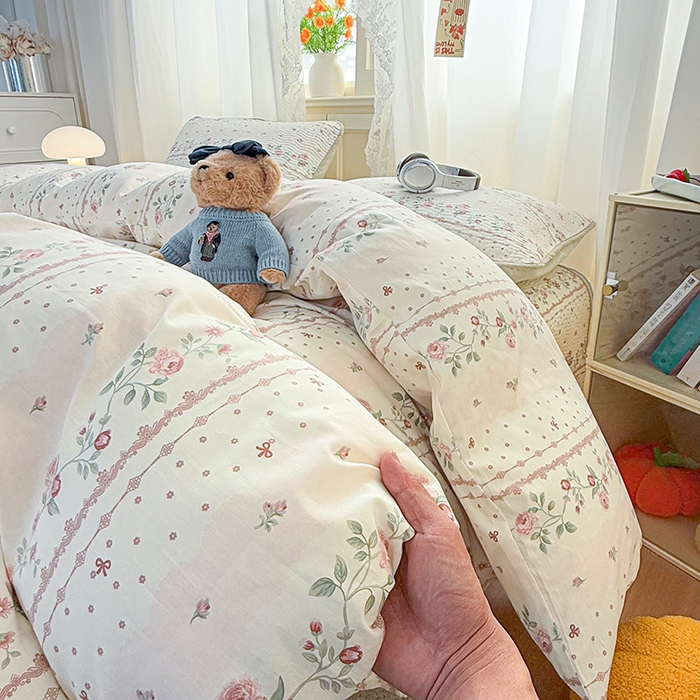 91家纺网 家纺一手货源 找家纺 淑女公社家纺 2026春夏新款高温砂洗床盖款纯棉四件套床盖被套单品单件 花蔓