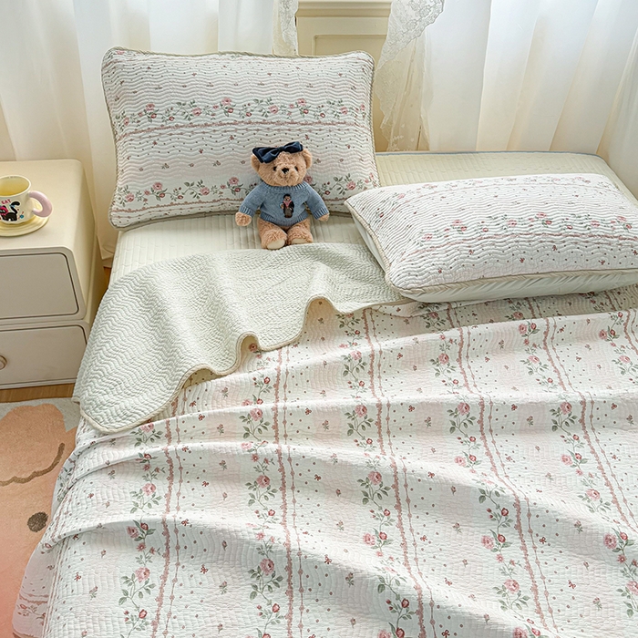 91家纺网 家纺一手货源 找家纺 淑女公社家纺 2026春夏新款高温砂洗床盖款纯棉四件套床盖被套单品单件 花蔓