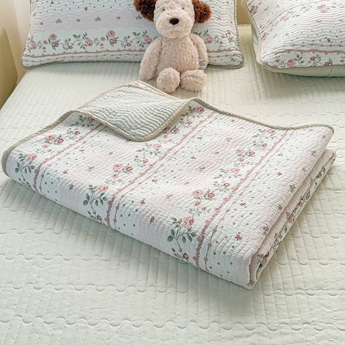 91家纺网 家纺一手货源 找家纺 淑女公社家纺 2026春夏新款高温砂洗床盖款纯棉四件套床盖被套单品单件 花蔓