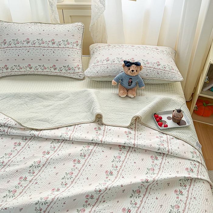 91家纺网 家纺一手货源 找家纺 淑女公社家纺 2026春夏新款高温砂洗床盖款纯棉四件套床盖被套单品单件 花蔓