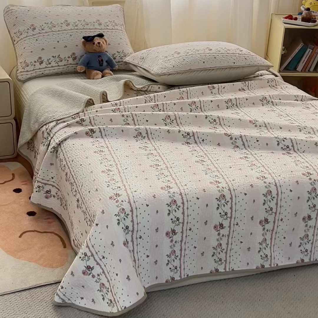 91家纺网 家纺一手货源 找家纺 淑女公社家纺 2026春夏新款高温砂洗床盖款纯棉四件套床盖被套单品单件 花蔓