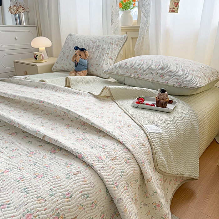 91家纺网 家纺一手货源 找家纺 淑女公社家纺 2026春夏新款高温砂洗床盖款纯棉四件套床盖被套单品单件 花枝兔