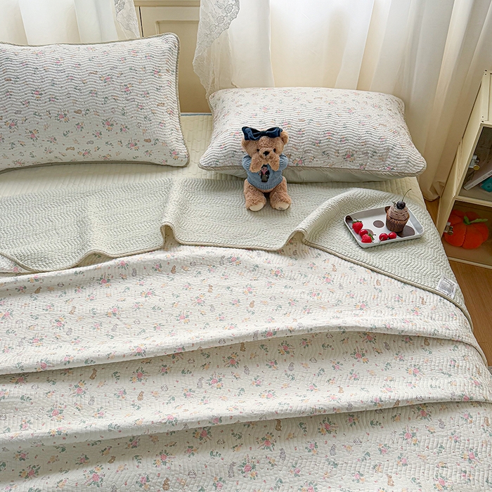 91家纺网 家纺一手货源 找家纺 淑女公社家纺 2026春夏新款高温砂洗床盖款纯棉四件套床盖被套单品单件 花枝兔