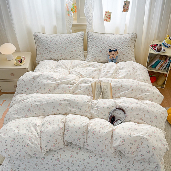 91家纺网 家纺一手货源 找家纺 淑女公社家纺 2026春夏新款高温砂洗床盖款纯棉四件套床盖被套单品单件 花枝兔