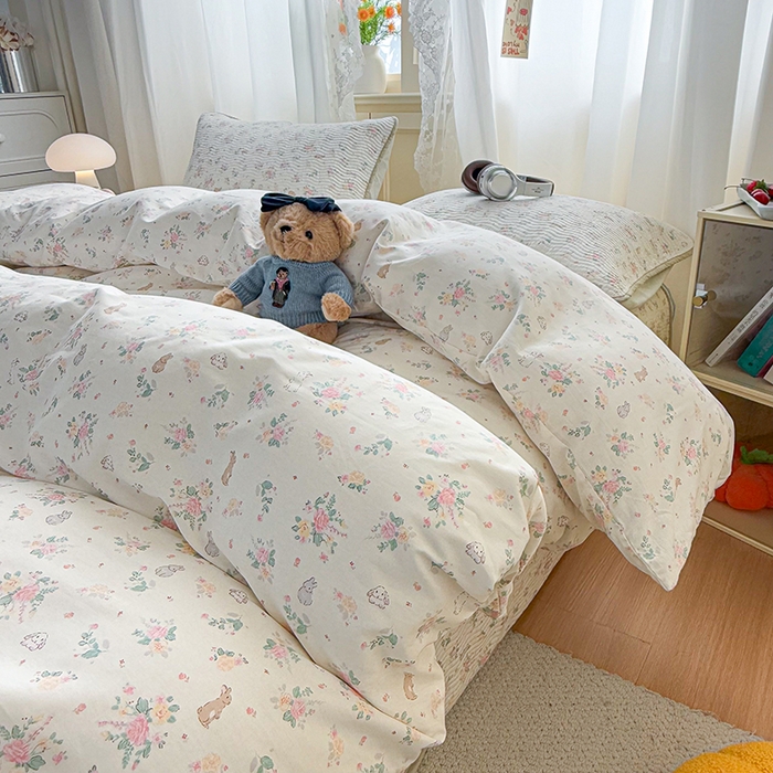 91家纺网 家纺一手货源 找家纺 淑女公社家纺 2026春夏新款高温砂洗床盖款纯棉四件套床盖被套单品单件 花枝兔