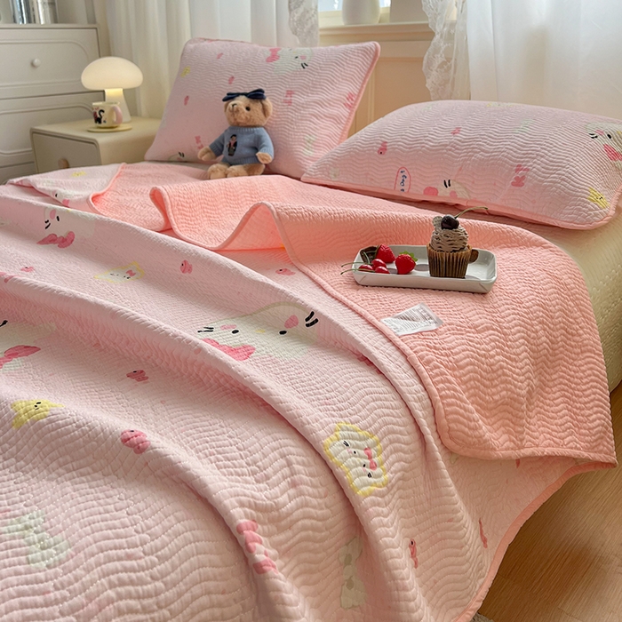 91家纺网 家纺一手货源 找家纺 淑女公社家纺 2026春夏新款高温砂洗床盖款纯棉四件套床盖被套单品单件 可爱喵