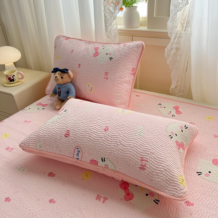 91家纺网 家纺一手货源 找家纺 淑女公社家纺 2026春夏新款高温砂洗床盖款纯棉四件套床盖被套单品单件 可爱喵