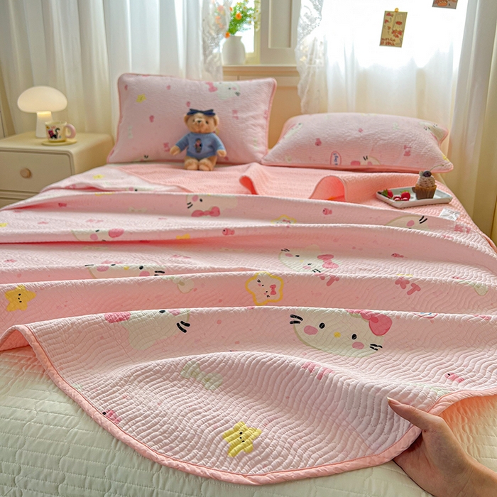 91家纺网 家纺一手货源 找家纺 淑女公社家纺 2026春夏新款高温砂洗床盖款纯棉四件套床盖被套单品单件 可爱喵