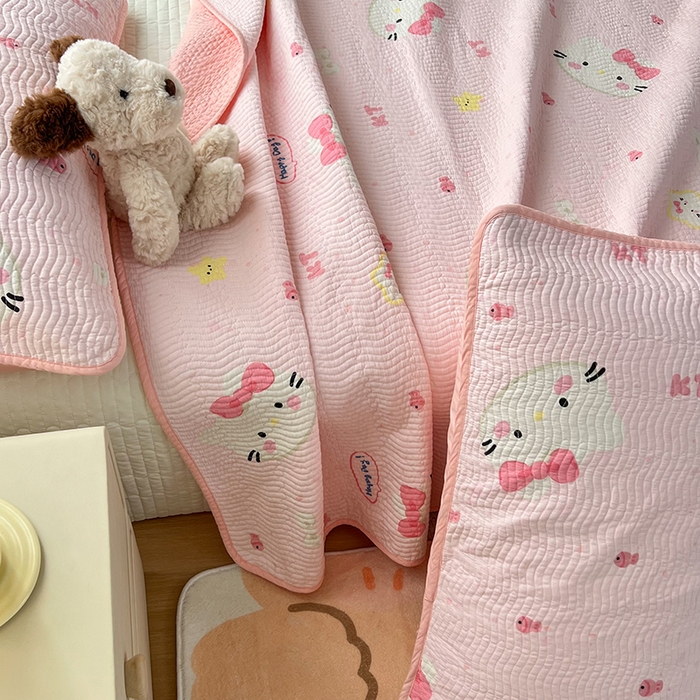 91家纺网 家纺一手货源 找家纺 淑女公社家纺 2026春夏新款高温砂洗床盖款纯棉四件套床盖被套单品单件 可爱喵