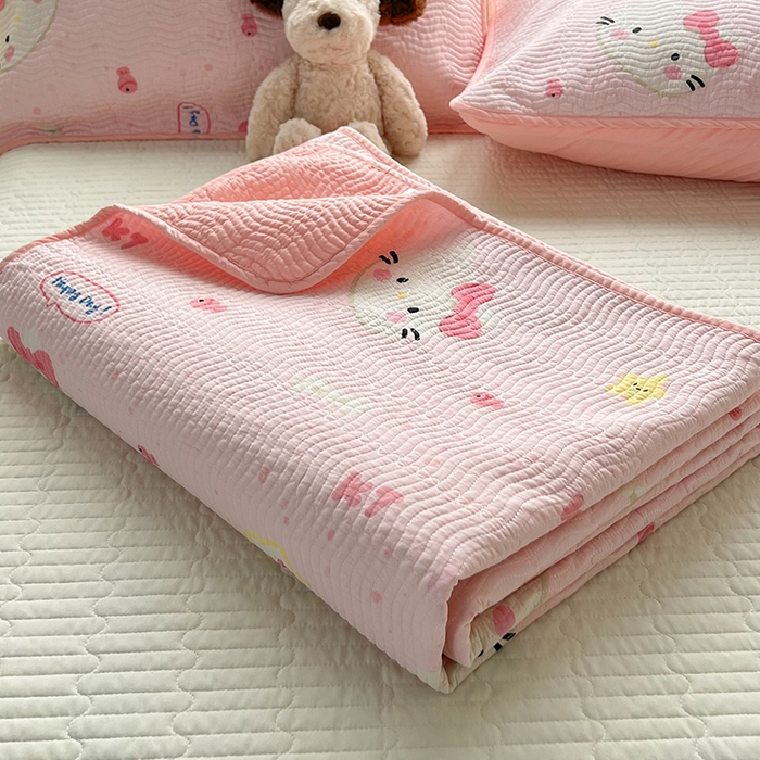 91家纺网 家纺一手货源 找家纺 淑女公社家纺 2026春夏新款高温砂洗床盖款纯棉四件套床盖被套单品单件 可爱喵