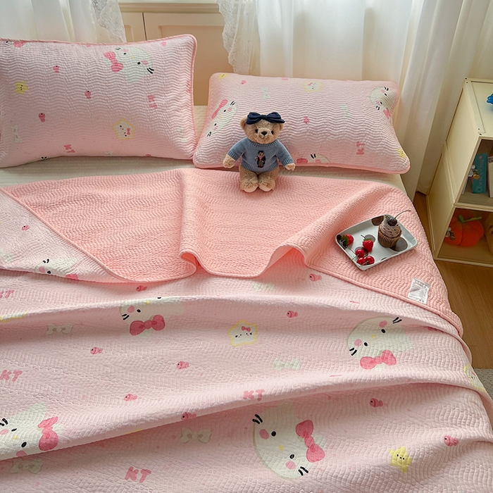 91家纺网 家纺一手货源 找家纺 淑女公社家纺 2026春夏新款高温砂洗床盖款纯棉四件套床盖被套单品单件 可爱喵