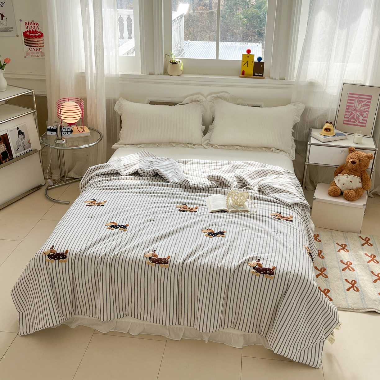 91家纺网 家纺一手货源 找家纺 一加一 2026新款全棉色织水洗棉毛巾绣大豆夏被夏凉被空调被-腊肠狗 腊肠狗-灰条