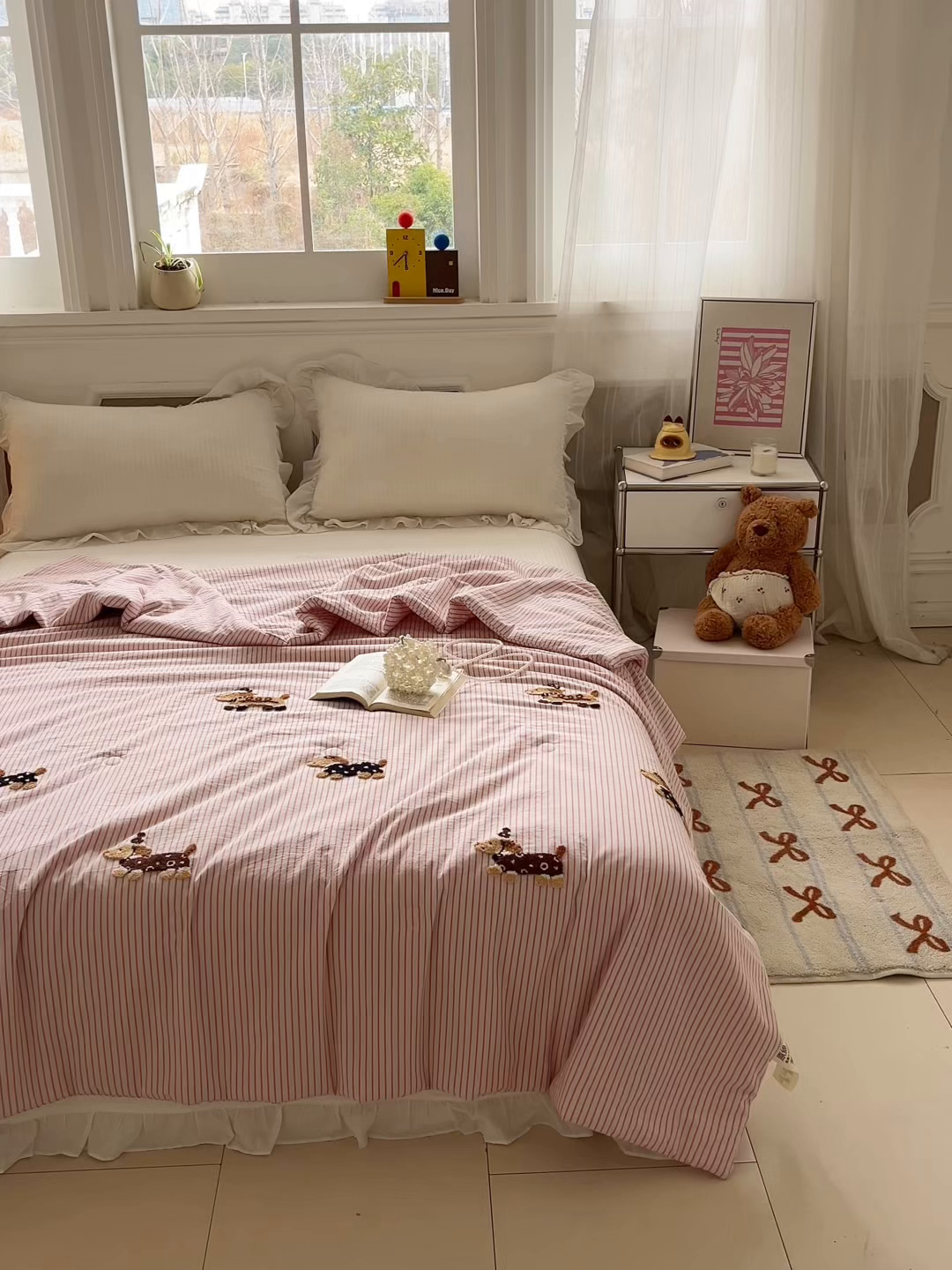 91家纺网 家纺一手货源 找家纺 一加一 2026新款全棉色织水洗棉毛巾绣大豆夏被夏凉被空调被-腊肠狗 腊肠狗-灰条