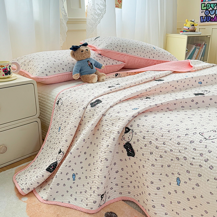 91家纺网 家纺一手货源 找家纺 淑女公社家纺 2026春夏新款高温砂洗床盖款纯棉四件套床盖被套单品单件 喵小姐