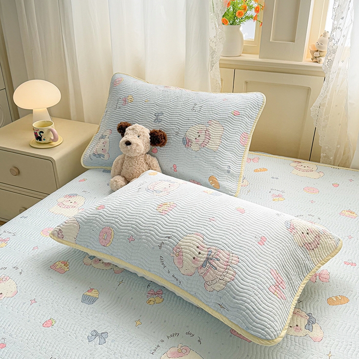 91家纺网 家纺一手货源 找家纺 淑女公社家纺 2026春夏新款高温砂洗床盖款纯棉四件套床盖被套单品单件 泡芙小狗