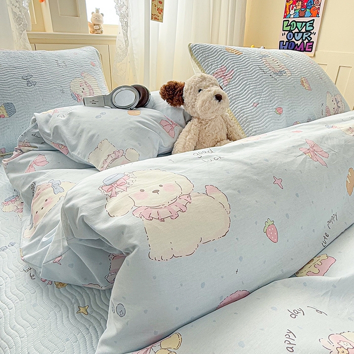 91家纺网 家纺一手货源 找家纺 淑女公社家纺 2026春夏新款高温砂洗床盖款纯棉四件套床盖被套单品单件 泡芙小狗