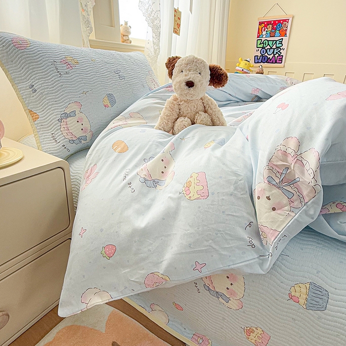 91家纺网 家纺一手货源 找家纺 淑女公社家纺 2026春夏新款高温砂洗床盖款纯棉四件套床盖被套单品单件 泡芙小狗