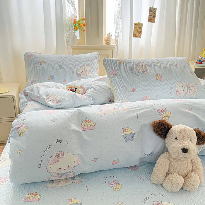 91家纺网 家纺一手货源 找家纺 淑女公社家纺 2026春夏新款高温砂洗床盖款纯棉四件套床盖被套单品单件 泡芙小狗