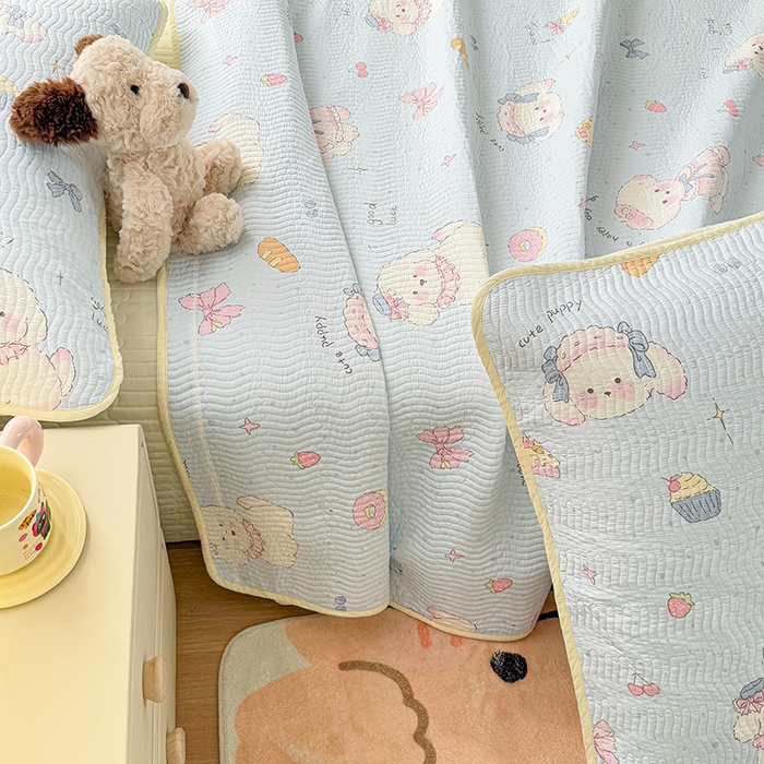 91家纺网 家纺一手货源 找家纺 淑女公社家纺 2026春夏新款高温砂洗床盖款纯棉四件套床盖被套单品单件 泡芙小狗