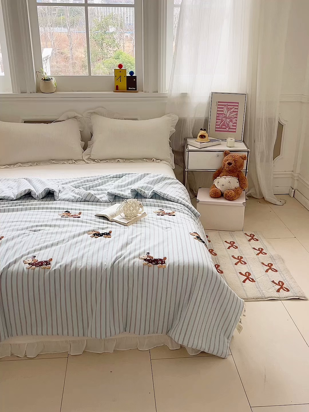 91家纺网 家纺一手货源 找家纺 一加一 2026新款全棉色织水洗棉毛巾绣大豆夏被夏凉被空调被-腊肠狗 腊肠狗-蓝调