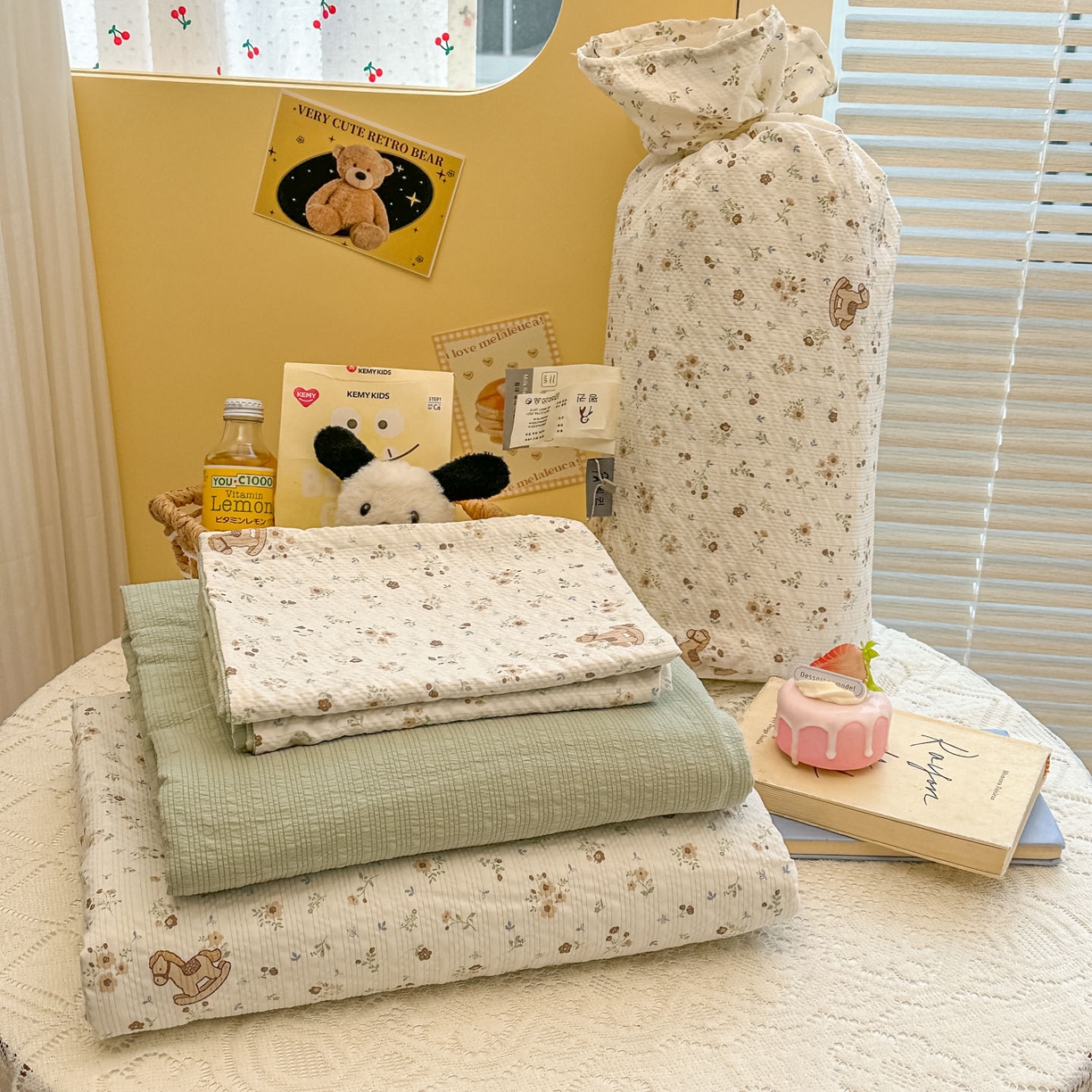 暖伊家居 2026新款糖果小布袋泡芙纱四件套 童年木马