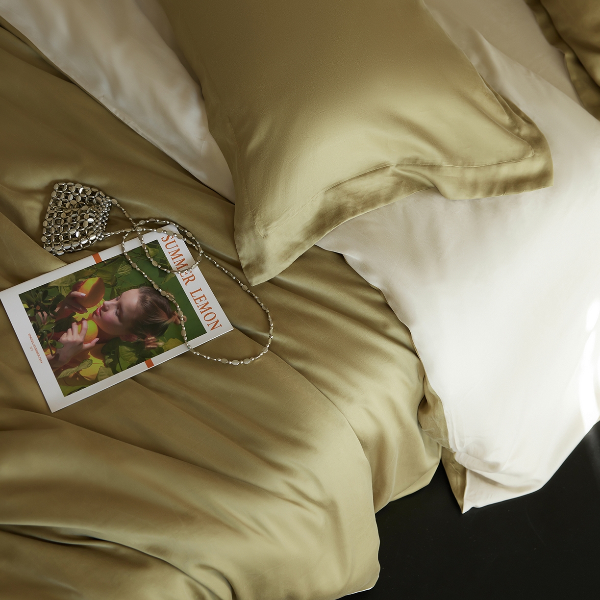 91家纺网 家纺一手货源 找家纺 初拾 2026新款60支水洗兰精天丝“慵懒风”四件套-软泡芙 软泡芙-茉香奶绿