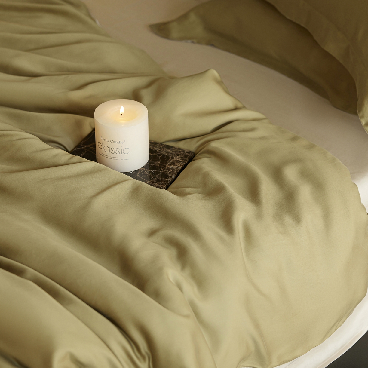 91家纺网 家纺一手货源 找家纺 初拾 2026新款60支水洗兰精天丝“慵懒风”四件套-软泡芙 软泡芙-茉香奶绿