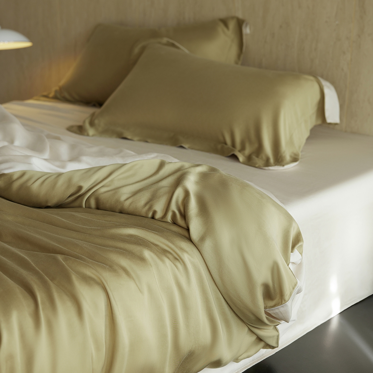 91家纺网 家纺一手货源 找家纺 初拾 2026新款60支水洗兰精天丝“慵懒风”四件套-软泡芙 软泡芙-茉香奶绿