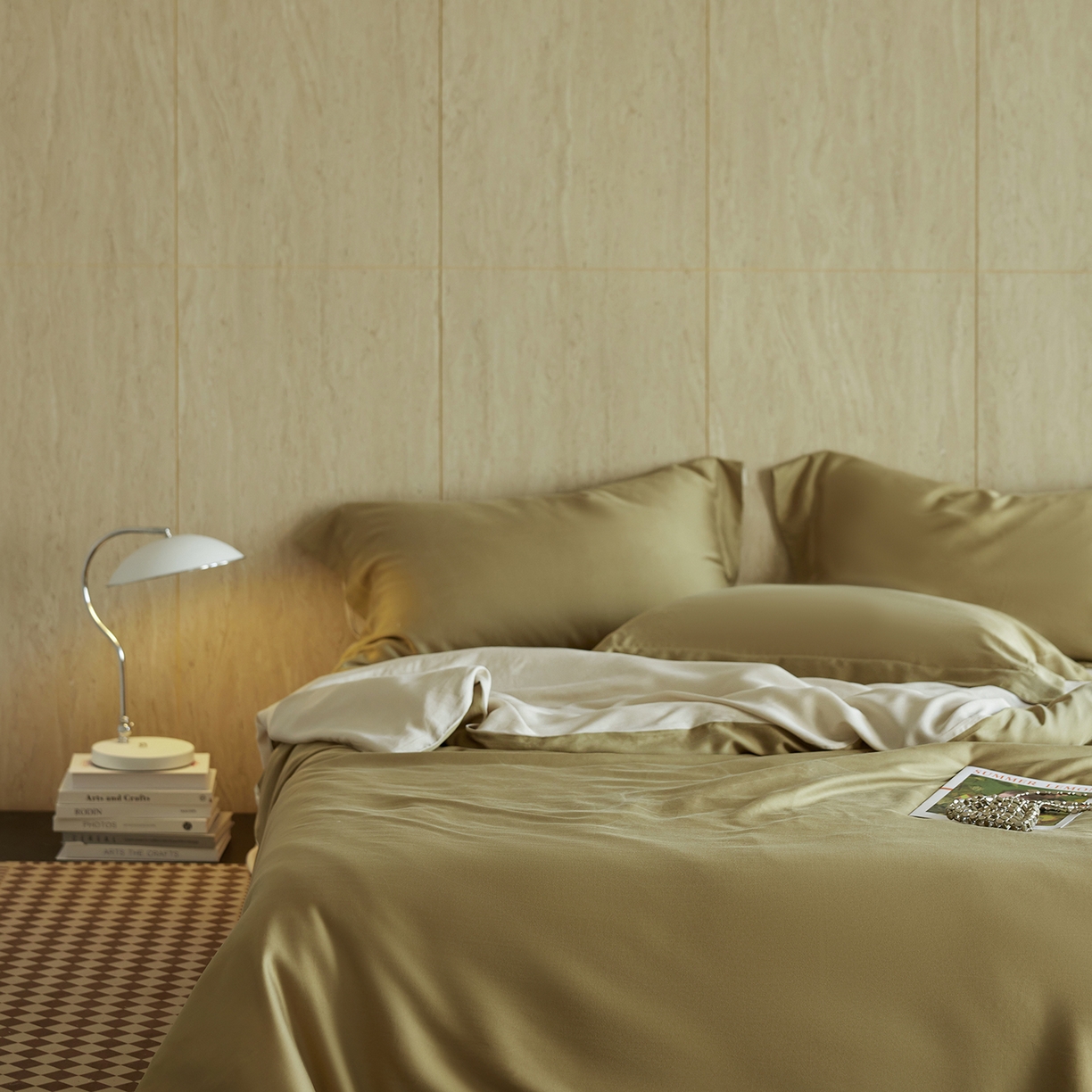 91家纺网 家纺一手货源 找家纺 初拾 2026新款60支水洗兰精天丝“慵懒风”四件套-软泡芙 软泡芙-茉香奶绿