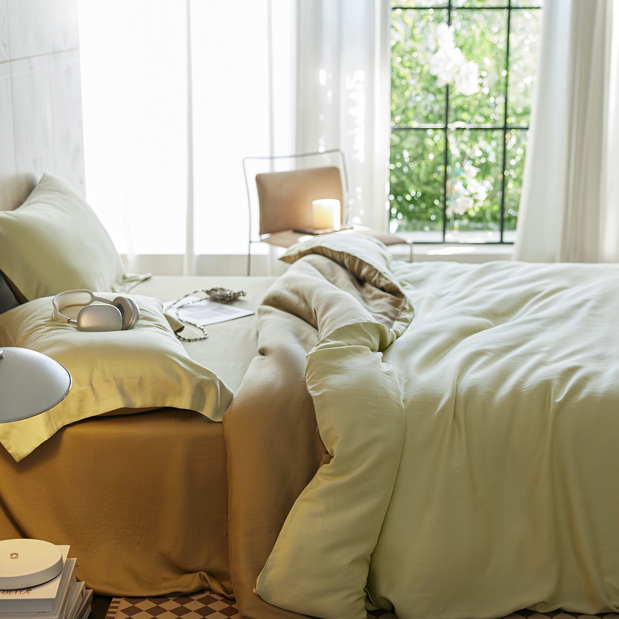 91家纺网 家纺一手货源 找家纺 初拾 2026新款60支水洗兰精天丝“慵懒风”四件套-软泡芙 软泡芙-青青草绿