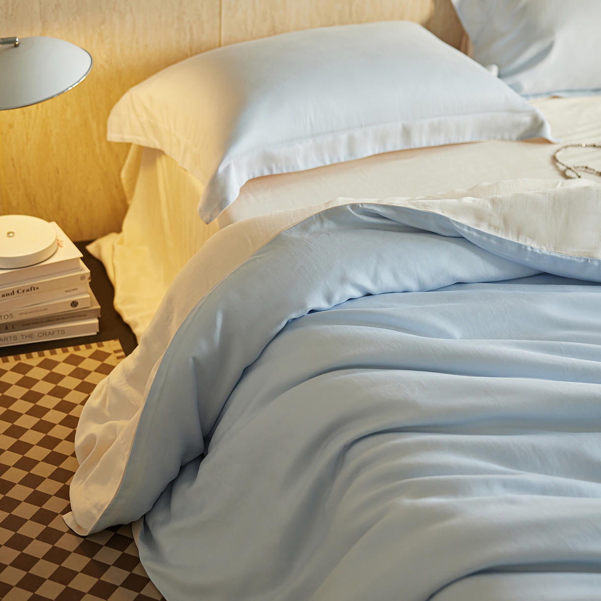 91家纺网 家纺一手货源 找家纺 初拾 2026新款60支水洗兰精天丝“慵懒风”四件套-软泡芙 软泡芙-蓝天白云