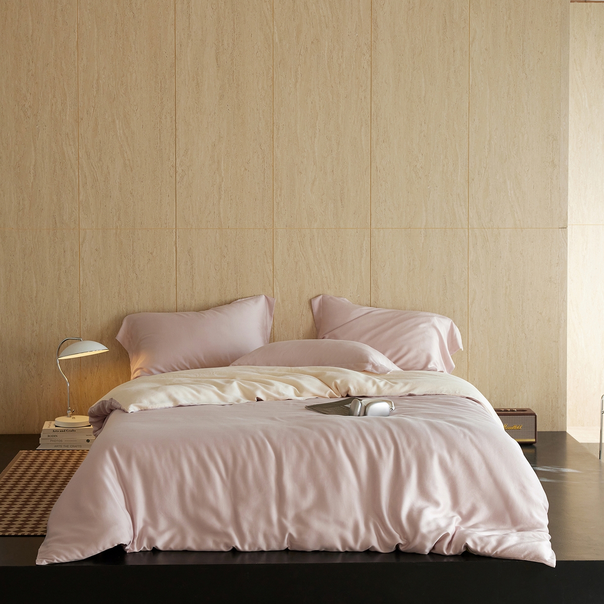 91家纺网 家纺一手货源 找家纺 初拾 2026新款60支水洗兰精天丝“慵懒风”四件套-软泡芙 软泡芙-浅紫奶昔