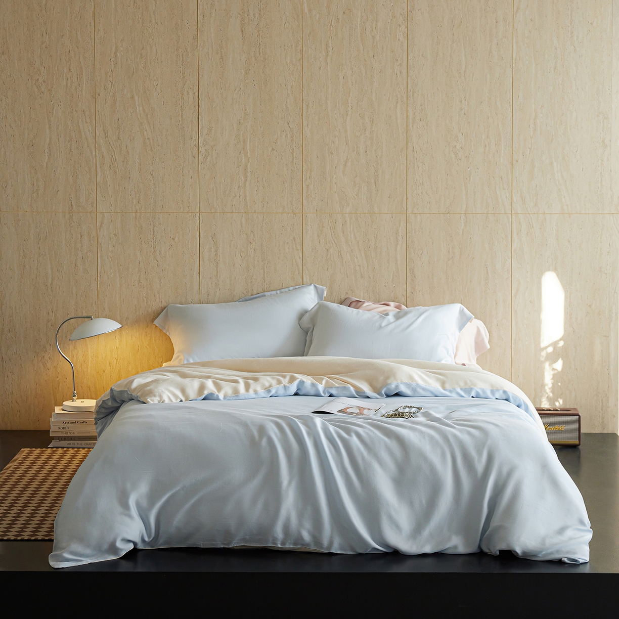 91家纺网 家纺一手货源 找家纺 初拾 2026新款60支水洗兰精天丝“慵懒风”四件套-软泡芙 软泡芙-蓝天白云