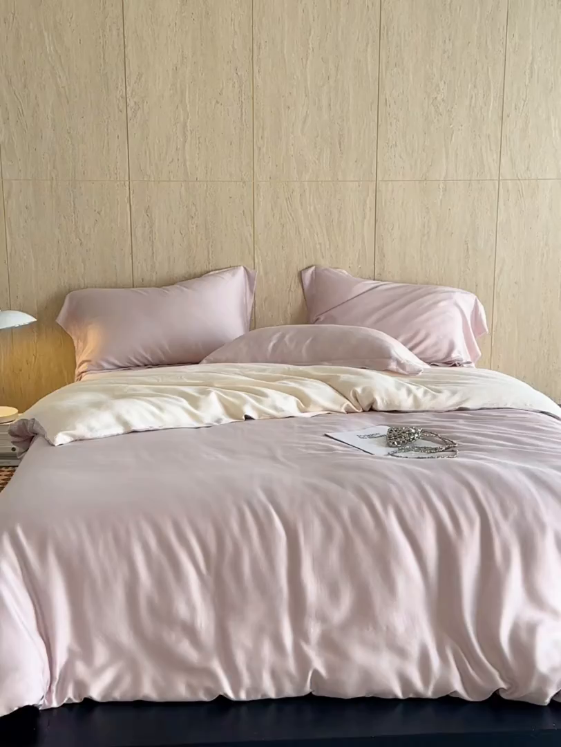 91家纺网 家纺一手货源 找家纺 初拾 2026新款60支水洗兰精天丝“慵懒风”四件套-软泡芙 软泡芙-浅紫奶昔