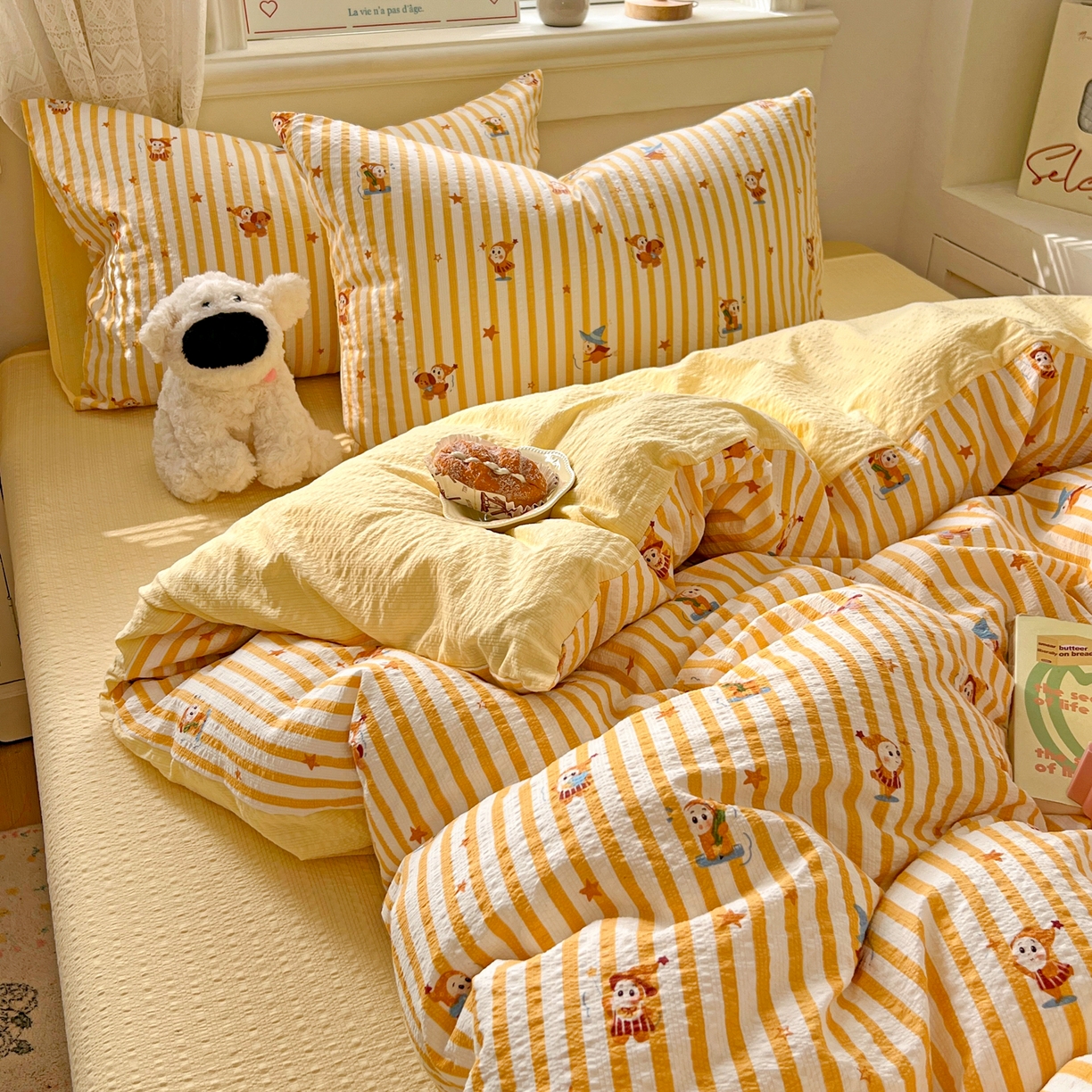 91家纺网 家纺一手货源 找家纺 暖伊家居 2026新款糖果小布袋泡芙纱四件套 星星人