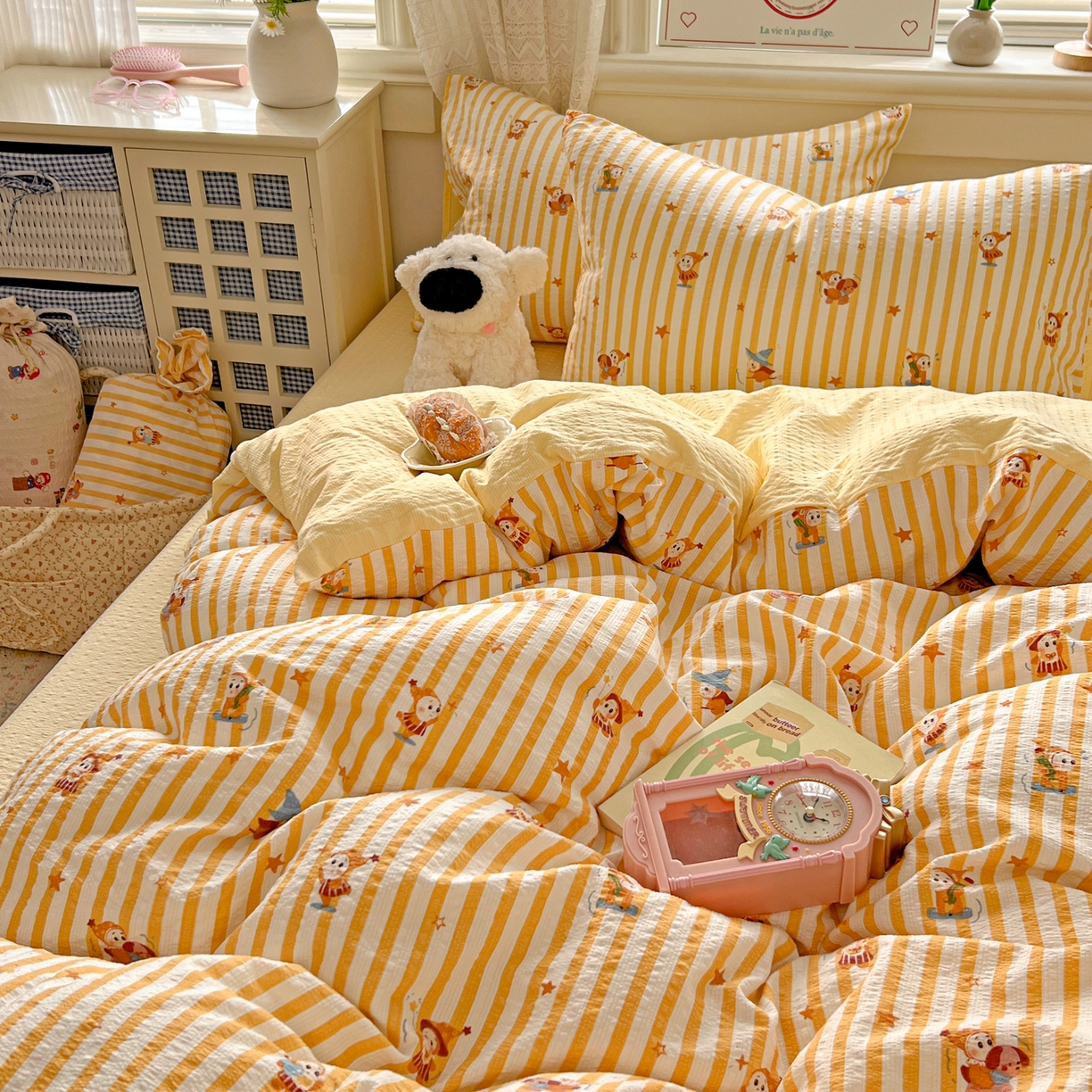 91家纺网 家纺一手货源 找家纺 暖伊家居 2026新款糖果小布袋泡芙纱四件套 星星人