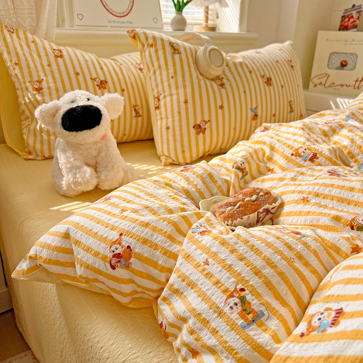 91家纺网 家纺一手货源 找家纺 暖伊家居 2026新款糖果小布袋泡芙纱四件套 星星人