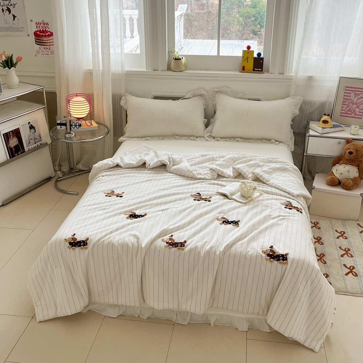 91家纺网 家纺一手货源 找家纺 一加一 2026新款全棉色织水洗棉毛巾绣大豆夏被夏凉被空调被-腊肠狗 腊肠狗-奶白