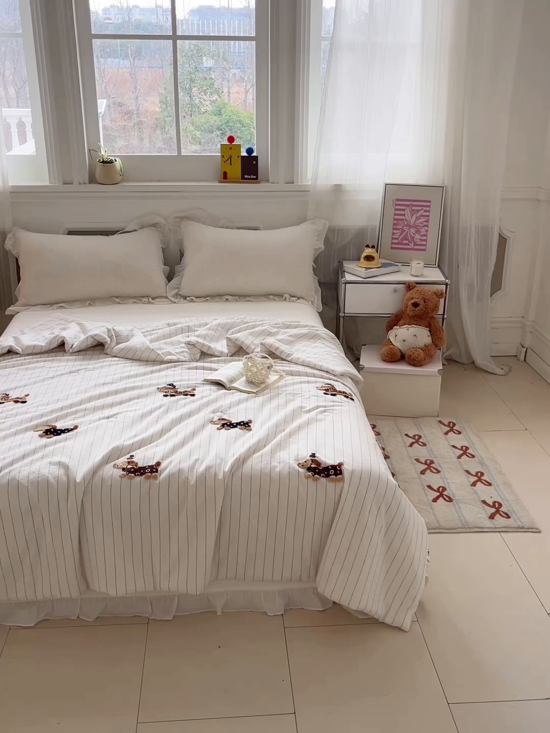 91家纺网 家纺一手货源 找家纺 一加一 2026新款全棉色织水洗棉毛巾绣大豆夏被夏凉被空调被-腊肠狗 腊肠狗-奶白