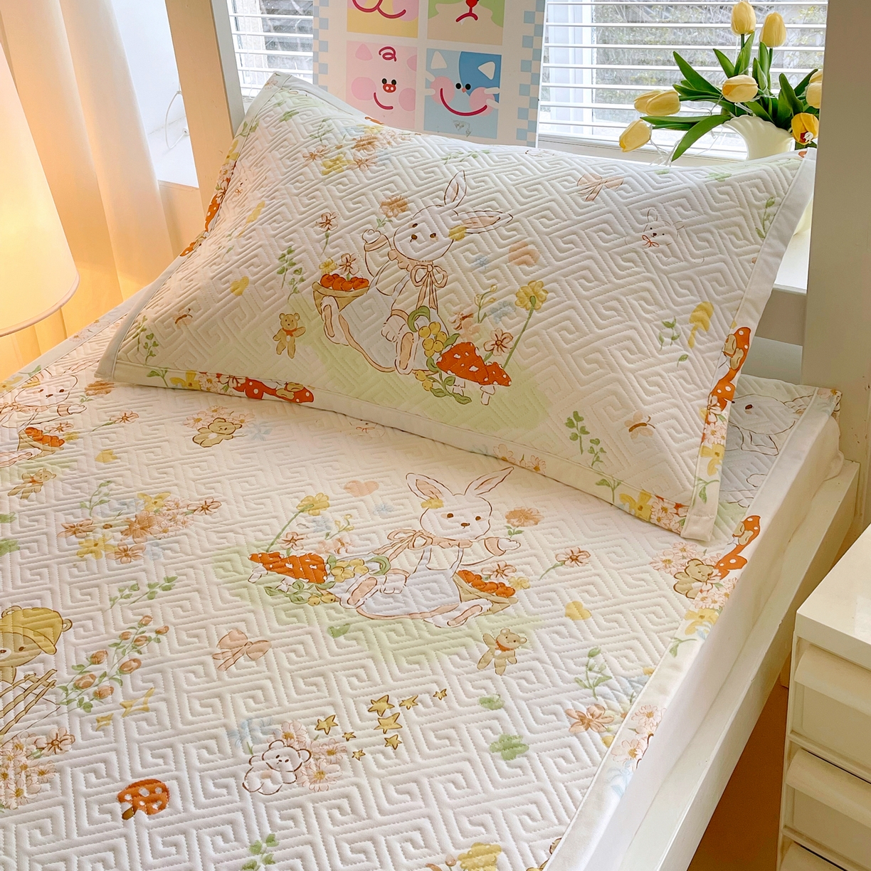 金鑫汇家纺 2026春夏新款学生床新花型老粗布床盖夹棉软凉席席子可以机洗 学生床-春日童话