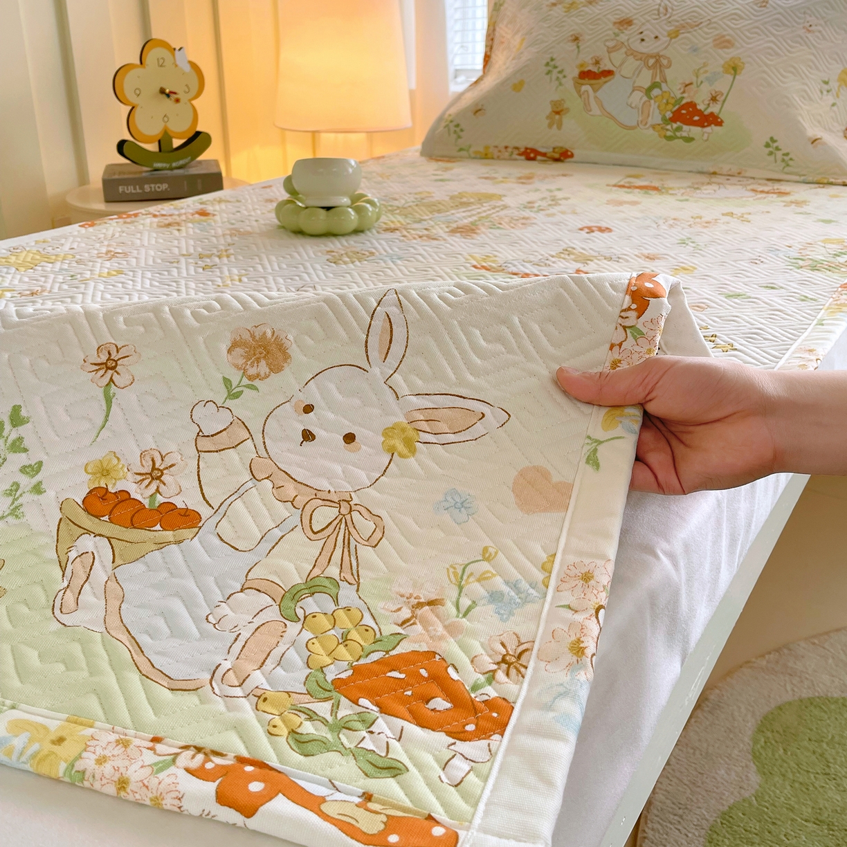 91家纺网 家纺一手货源 找家纺 金鑫汇家纺 2026春夏新款学生床新花型老粗布床盖夹棉软凉席席子可以机洗 学生床-春日童话