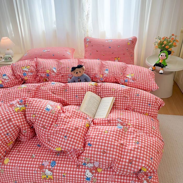 91家纺网 家纺一手货源 找家纺 （总）淑女公社家纺 2026新款高温砂洗纯棉床盖款正版三丽鸥KT猫四件套床盖被套单件单品