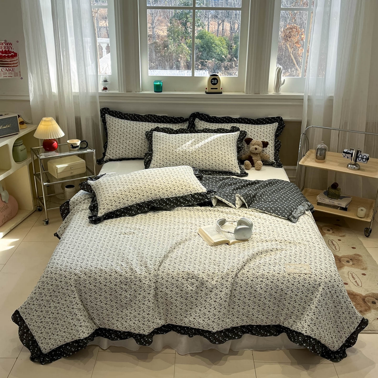 91家纺网 家纺一手货源 找家纺 一加一 2026新款复古碎花双层纱大豆夏被夏凉被空调被-纱边花眠 暗香