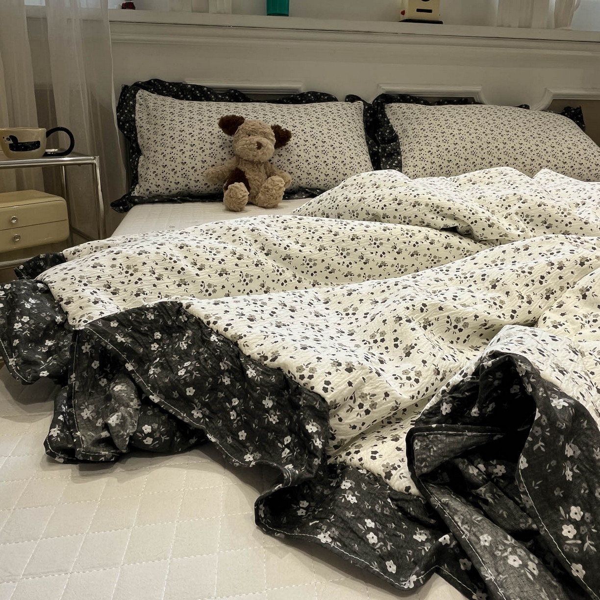 91家纺网 家纺一手货源 找家纺 一加一 2026新款复古碎花双层纱大豆夏被夏凉被空调被-纱边花眠 暗香