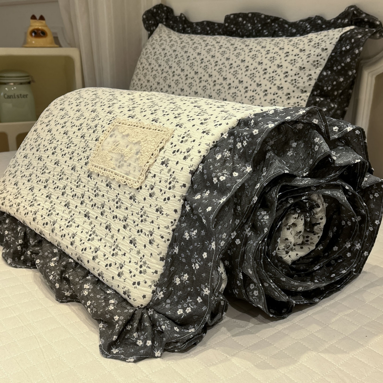 91家纺网 家纺一手货源 找家纺 一加一 2026新款复古碎花双层纱大豆夏被夏凉被空调被-纱边花眠 暗香