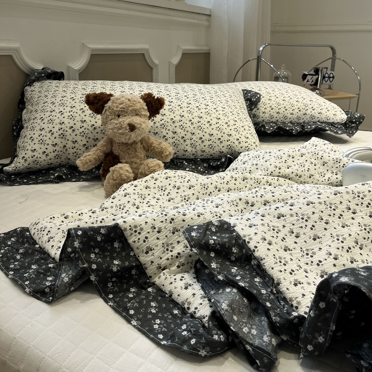 91家纺网 家纺一手货源 找家纺 一加一 2026新款复古碎花双层纱大豆夏被夏凉被空调被-纱边花眠 暗香