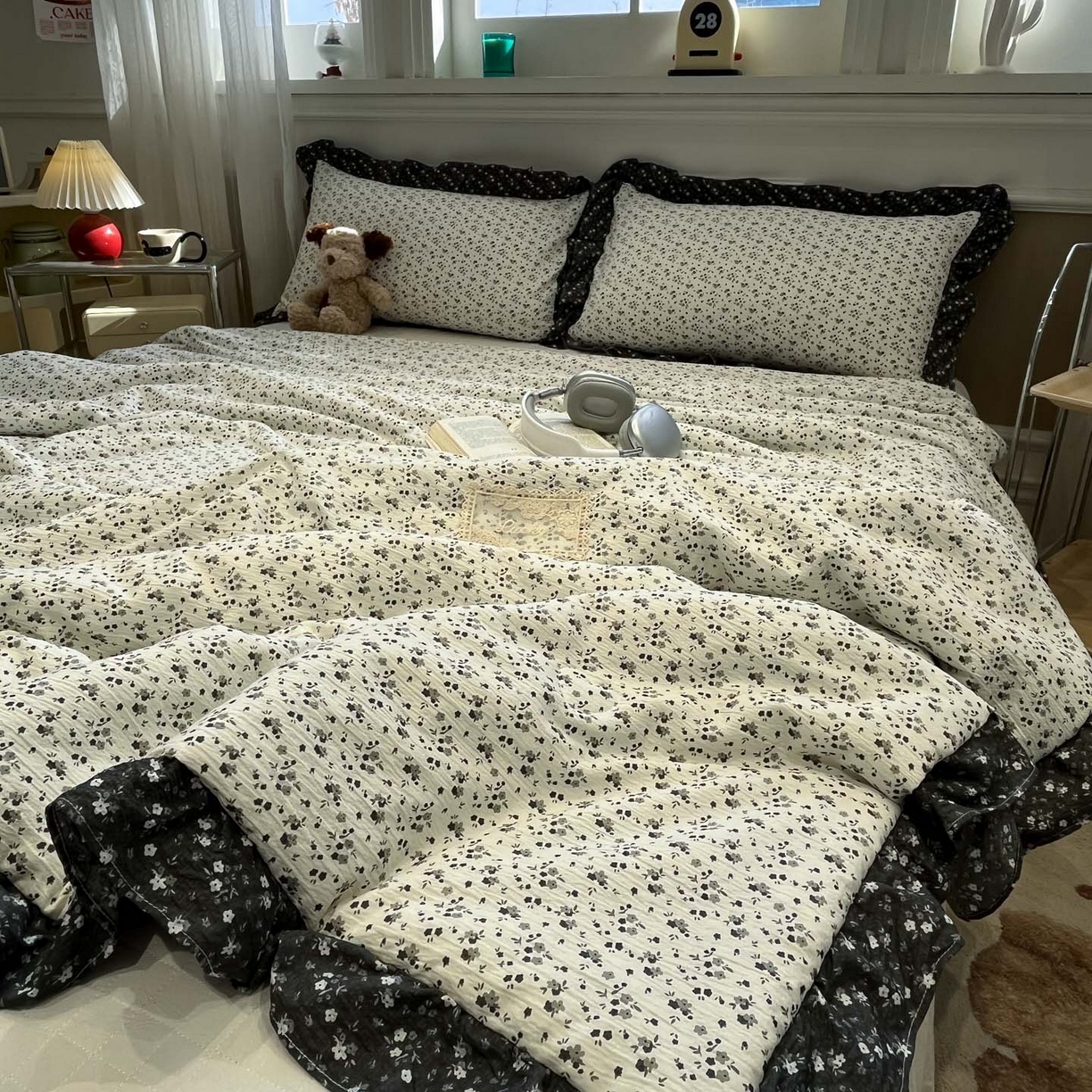 91家纺网 家纺一手货源 找家纺 一加一 2026新款复古碎花双层纱大豆夏被夏凉被空调被-纱边花眠 暗香